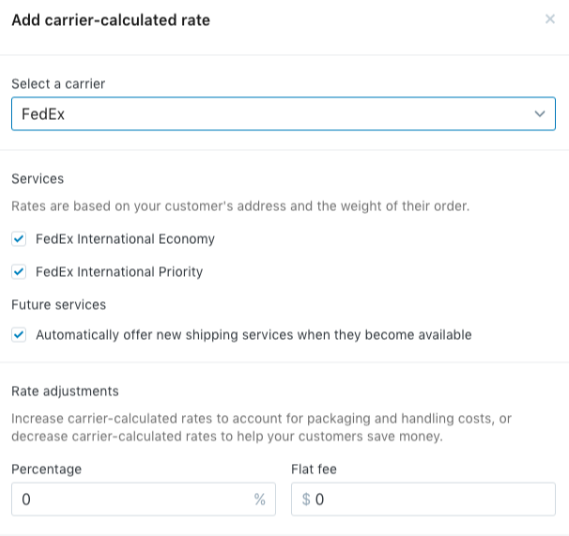 add carrier calculated rate